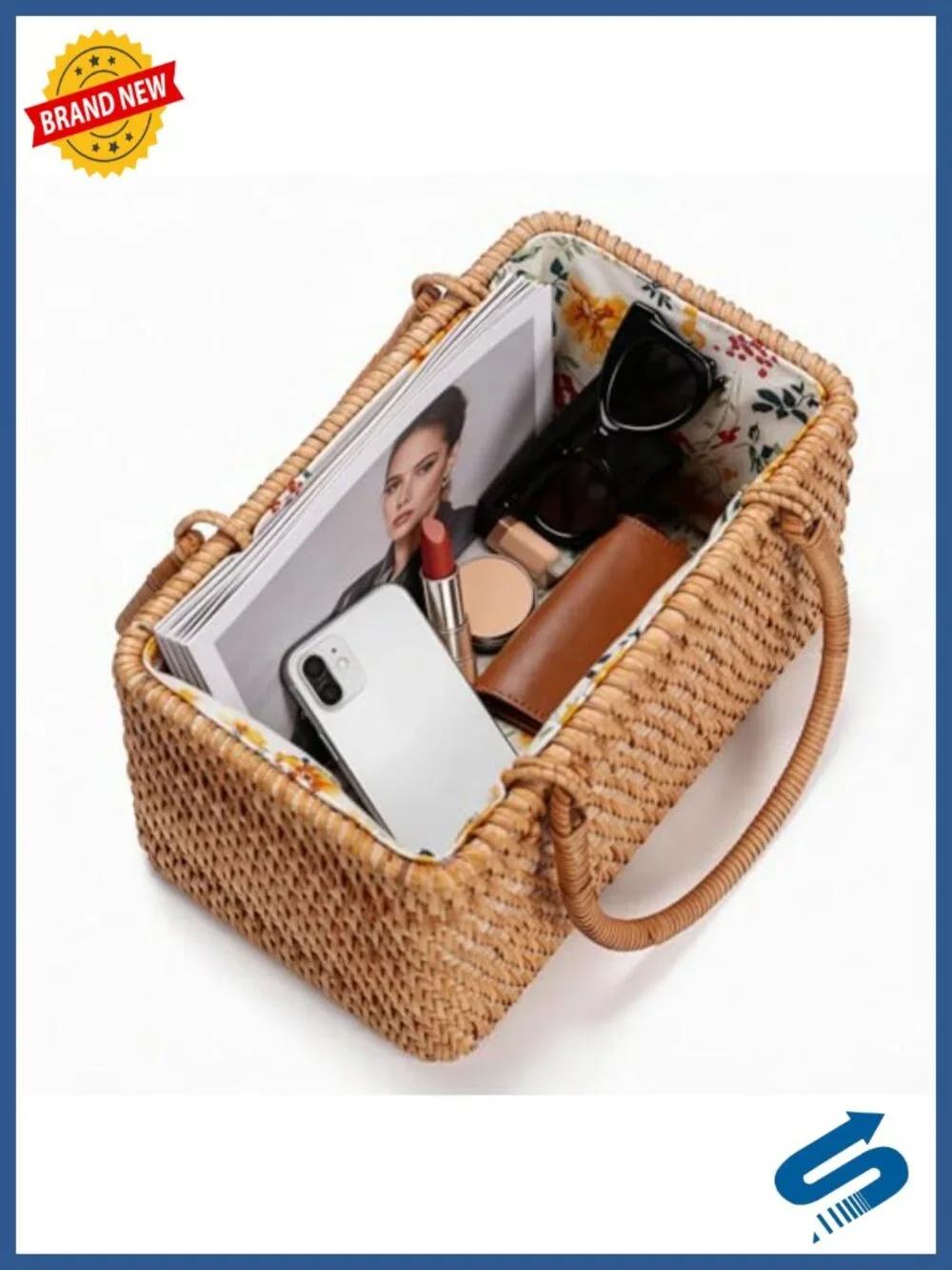 Small Rattan Wicker Basket Purse Handwoven Summer Beach Bag Top Handle